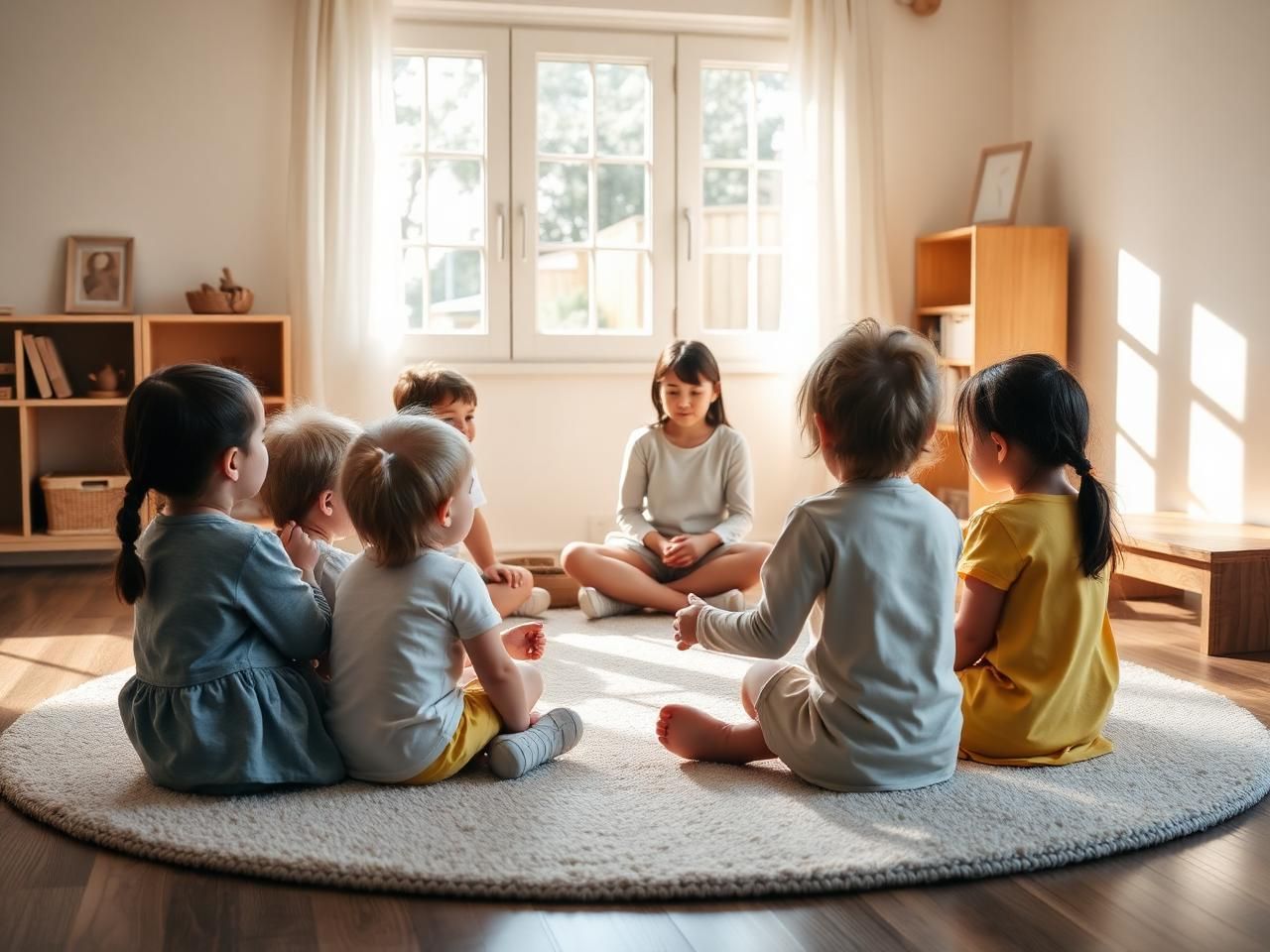 Children gathered in a circle with their teacher during morning circle time