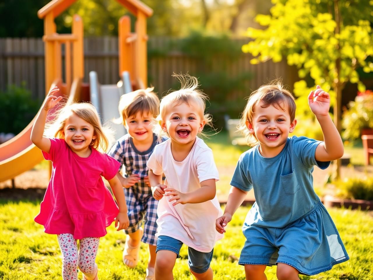 Children playing in the sunny garden